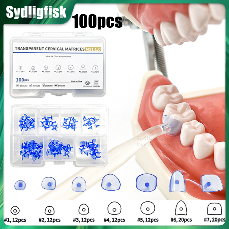 Dental Impression Material Kit - 100Pcs/Set Dental Matrix Blue Transparent Cervical